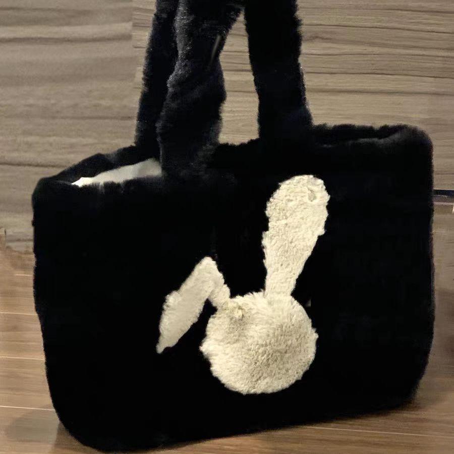 

CorahKrion Original Design Rabbit Pattern Mao Mao Tote Bag 2022 New Large Capacity Plush Shoulder Bag чорний