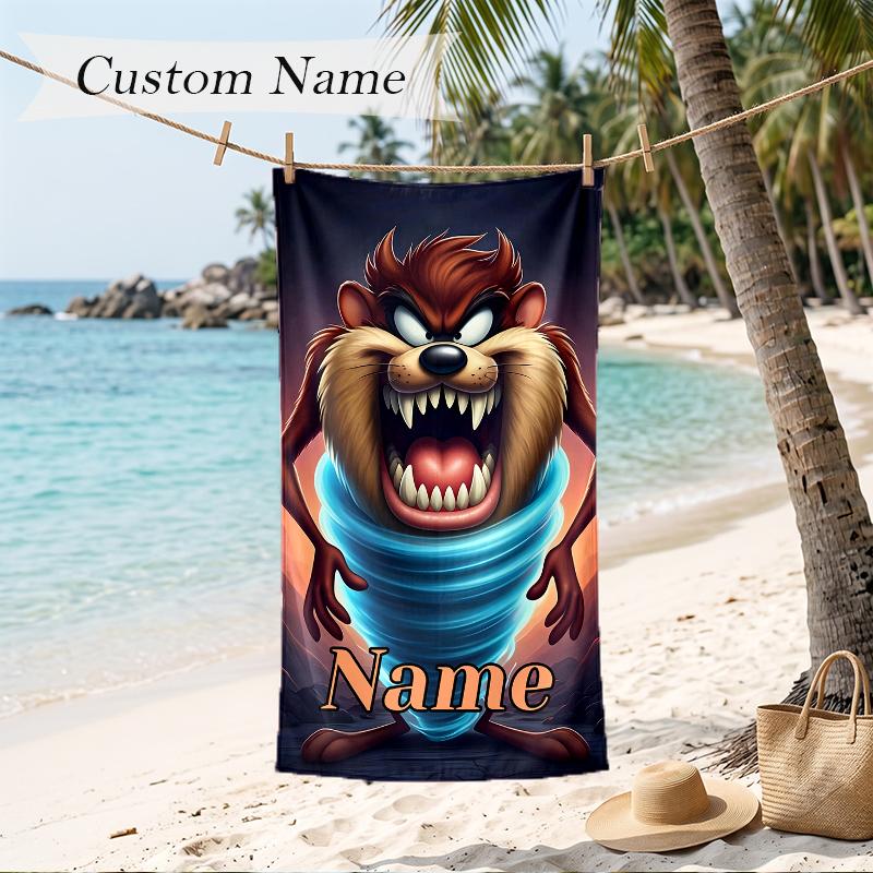 taz Custom Name Printed Beach Towel Personalized Soft Towel For Swimming Beach Travel