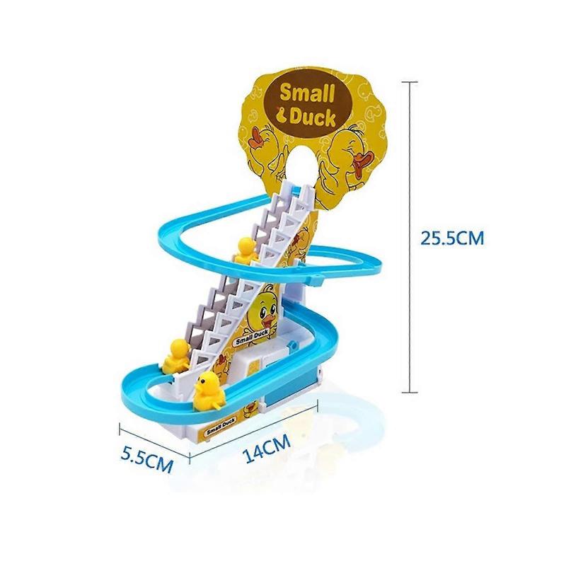 Electric Duck Climbing Stairs Toys - With 9 Duck Toys & Race Track Led Flashing Lights & Music Slide Roller Coaster Toys