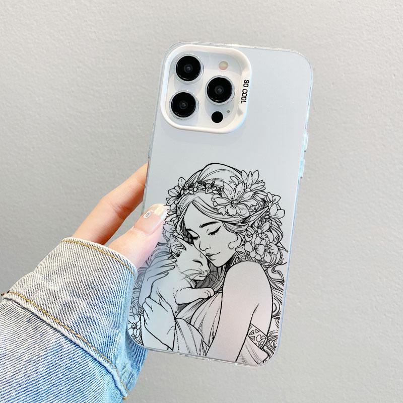 Beautiful Flower Girl Line Design Durable Laser Phone Case For iPhone 13 Mini 12 11 Pro Max 17 16 15 14 Pro Max Plus Back Covers