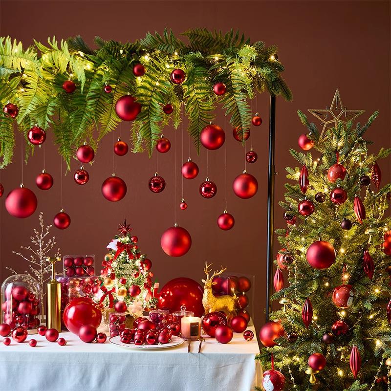 Red Christmas Balls 3-10cm: Electroplated Plastic Tree Ornaments for Festive Atmosphere