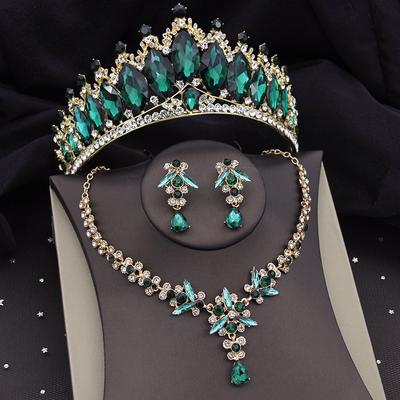 Gorgeous Crystal Wedding Dress Necklace Sets For Women Bridal Jewelry Sets Tiaras Crown Earrings Dubai Jewelry Sets Accessories