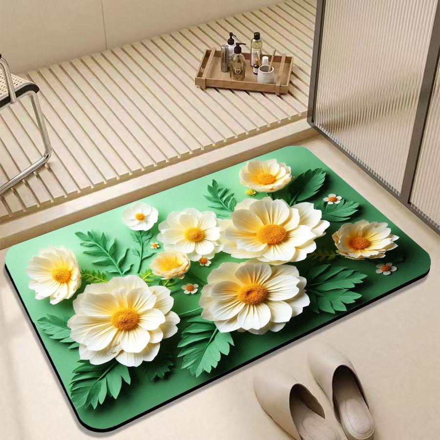Fresh Green Bottom Daisy Bathroom Floor Mat Water Absorbent Quick Drying Anti slip Wear resistant Bathroom Carpet