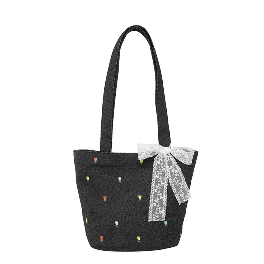 

Винтажная джинсовая сумка-ведро, сумка-подмышка, вышитая сумка на плечо, женская сумка-ведро, повседневная чёрный