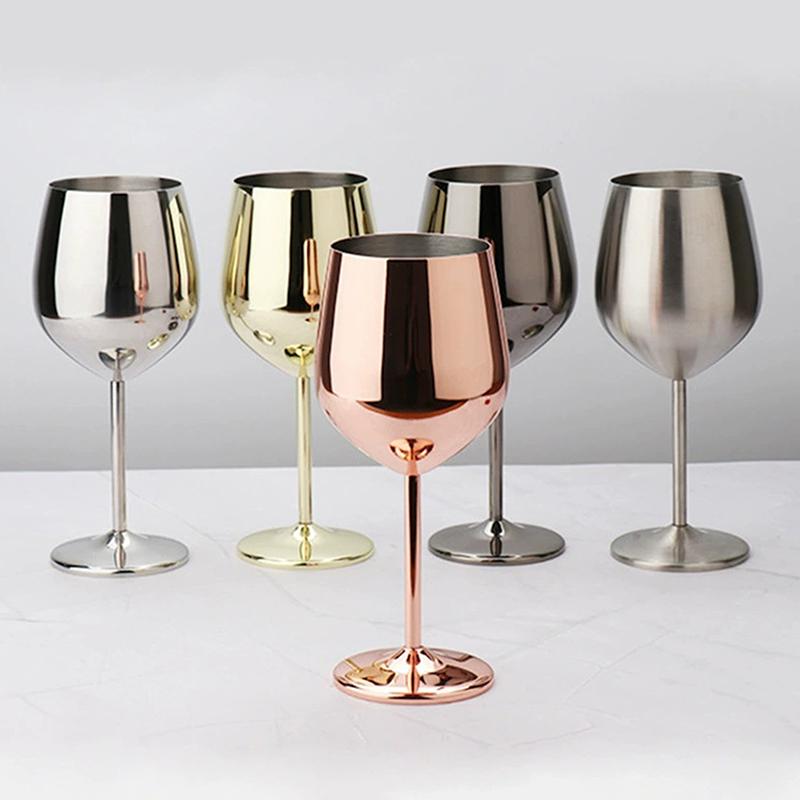 500ml Edelstahl Kelch Rotwein Cocktailglas Unzerbrechliches Metall Hohes Champagnerglas Bar Ktv Europäischer Stil Kelchglas