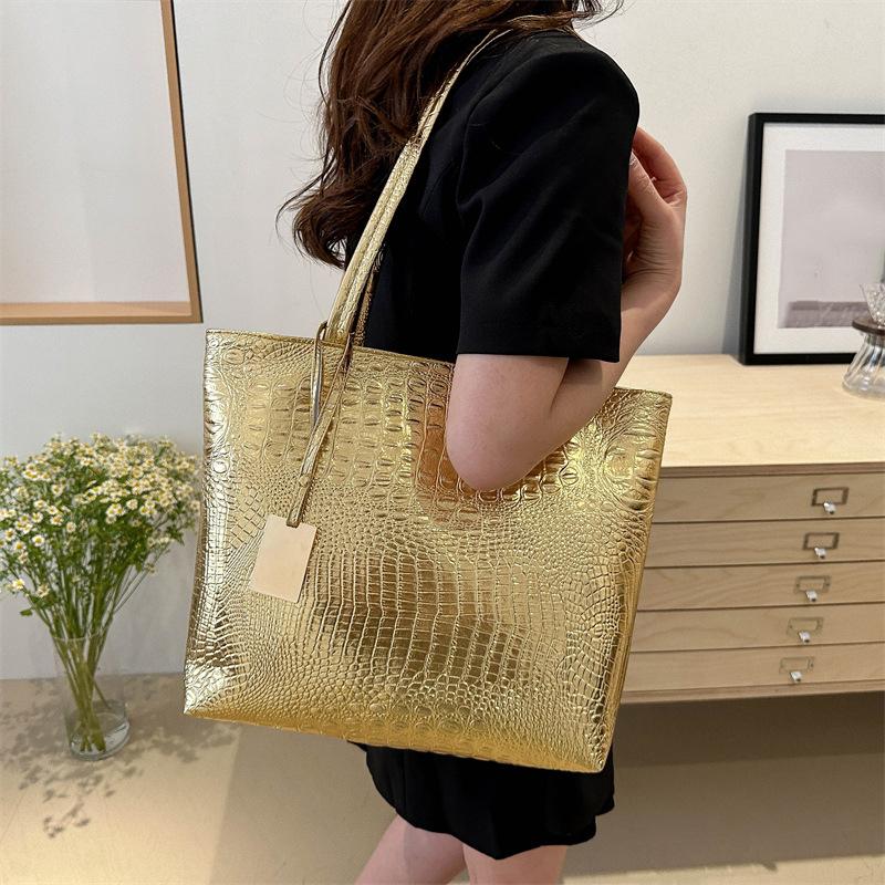 Fashion Casual Women Shoulder Bags Silver Gold Black Crocodile Handbag PU Leather Female Big Capcity Tote Bag