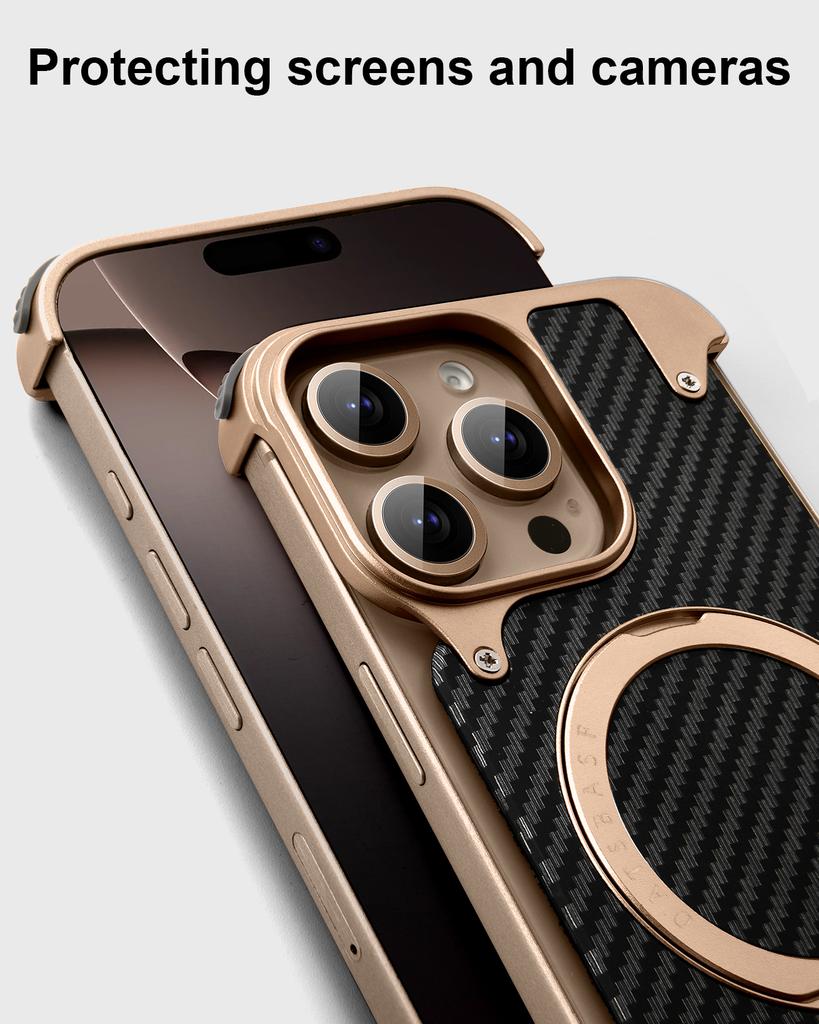 Oatsbasf Kryt na telefon s texturou uhlíkových vláken pro iPhone 16 Pro Max 16 Pro Ochranný kryt s 360° otočným magnetickým stojánkem