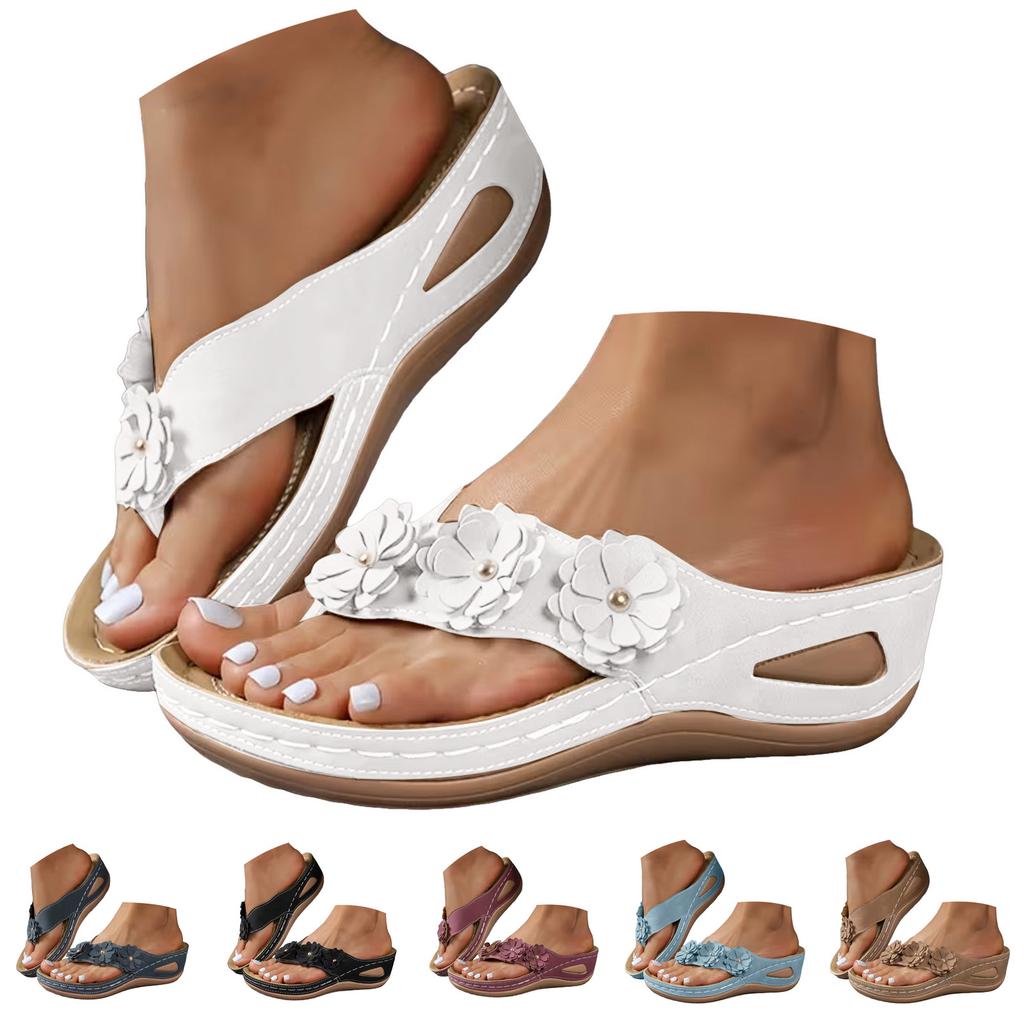 Women'S Platform Wedge Flip Flops With Floral Rhinestones Slip Sandals For Walk Pro Sandals For Women Glitter Sandals Women
