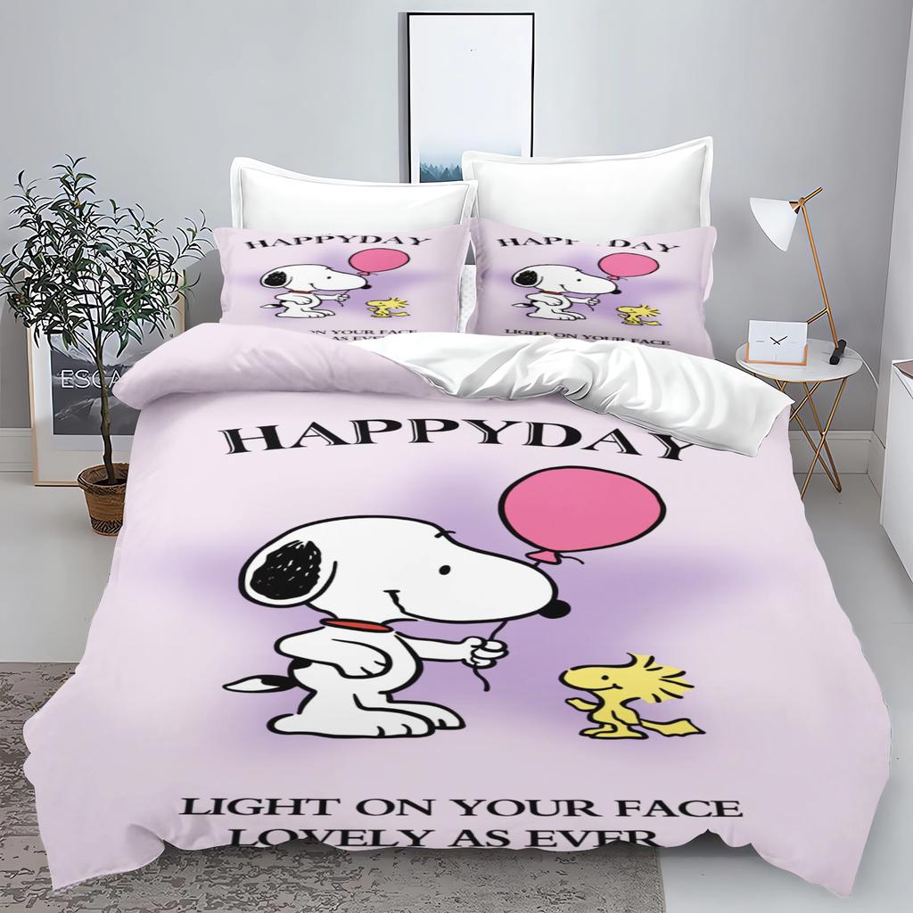 Snoopy 3-Piece 1 Quilt Cover Set 3D Children'S Home Decor Bedding Set Cotton Covers 100% Polyester
