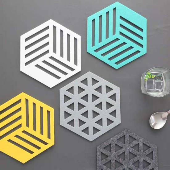 10Pcs Cup Coasters Creative Hexagon Hollow Heat Insulated Home Felt Cup Mat Hot
