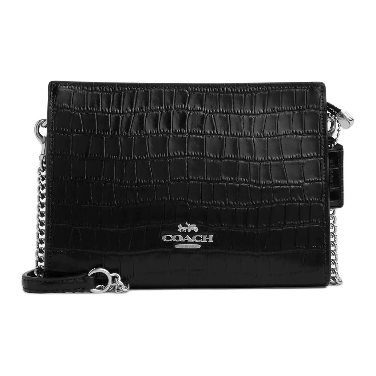 

Coach Slim Crossbody 20 With Silver Metal Logo Design Crocodile Pattern Embossed Leather Shoulder Bag Small Women crossbody bag Black CAT22-SVBK Basic Set (Bag+Dust Bag)