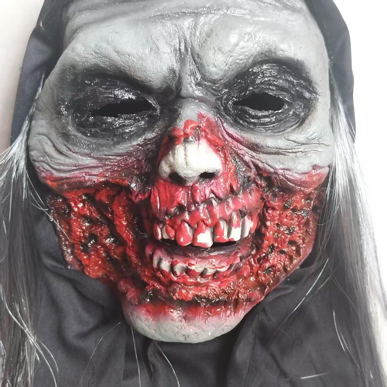 Halloween party horror zombie ghost face mask latex wig bloody demon ghost mask terrifying