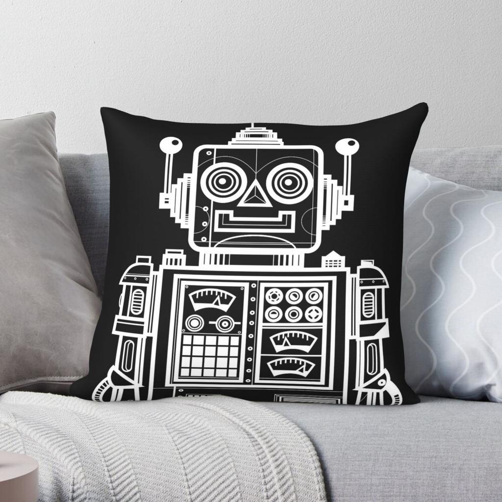 Vintage Toy Robot Square Pillowcase Polyester Linen Velvet Printed Zip Decorative Pillow Case Sofa Cushion Cover Wholesale