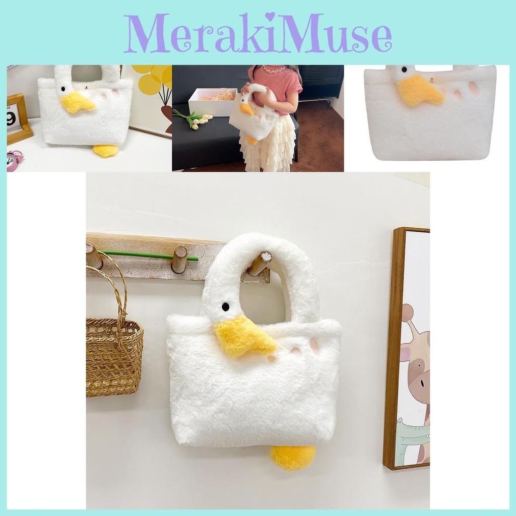 Cute Fluffy White Goose Bag For Girls Breathable Lightweight Plush Handbag