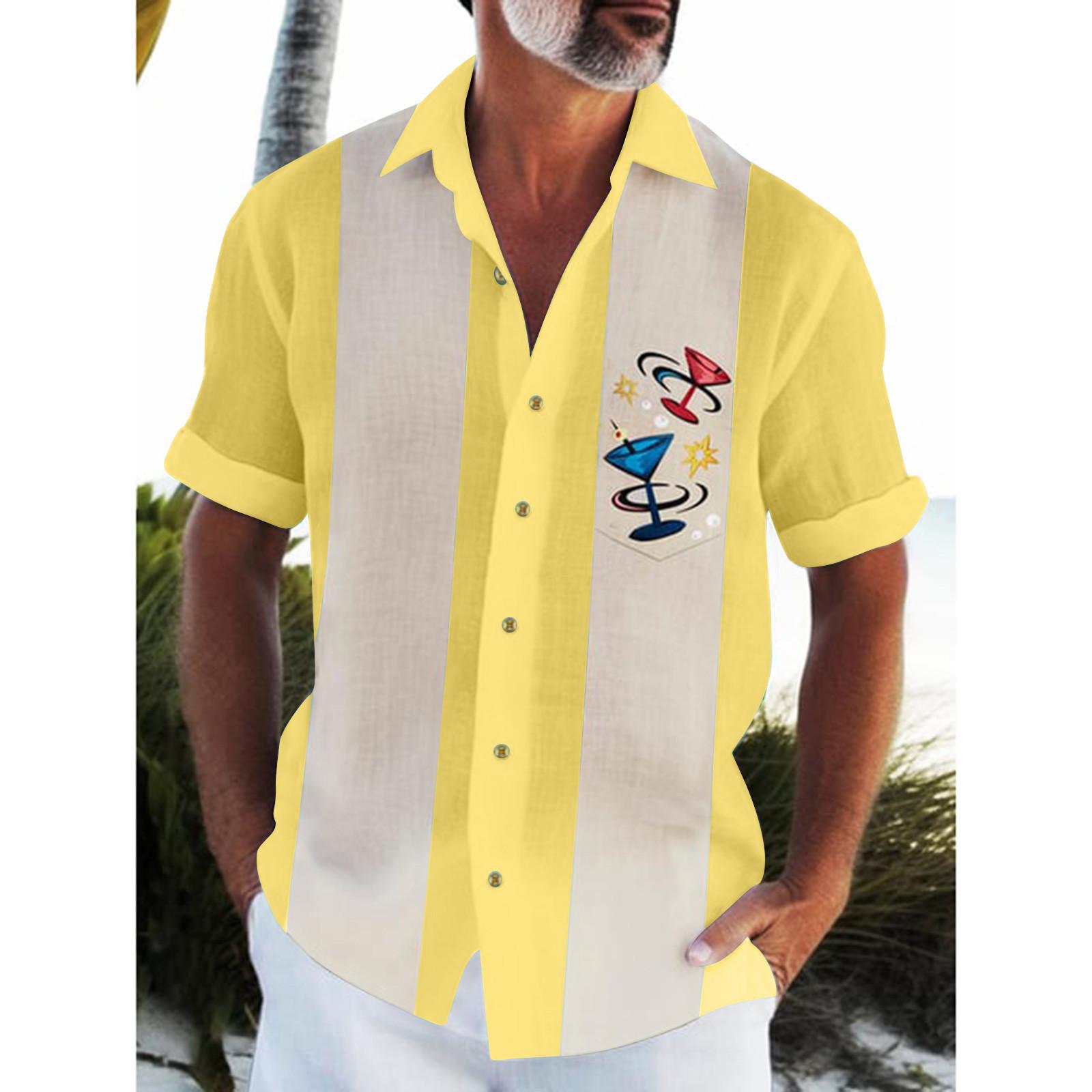 

Гавайская рубашка для мужчин, мужские винтажные рубашки для боулинга на пуговицах, летняя пляжная рубашка с коротким рукавом XL жёлтый