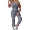Women Fashion Sleeveless Pockets Blet Ankle Tied Long Pants Overall Jumpsuit