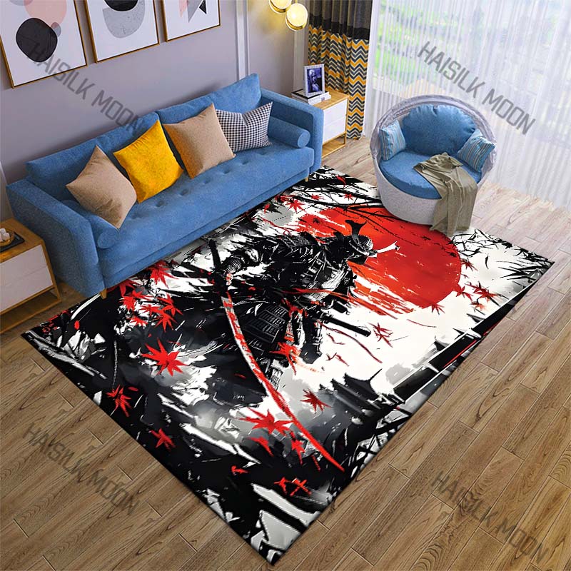 Samurai red sun maple armor Print Carpet Rug for Living Room Bedroom Sofa Doormat Home Decor Non-slip Floor Mat