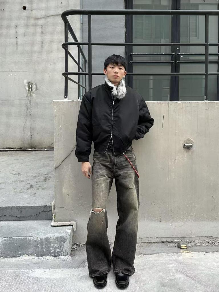 Wolf King Throne Mountain Eagle Imitation Fur Cotton Harrington Bomber Jacket for Men and Women - Thick, Padded, Cleanfit Outerwear.