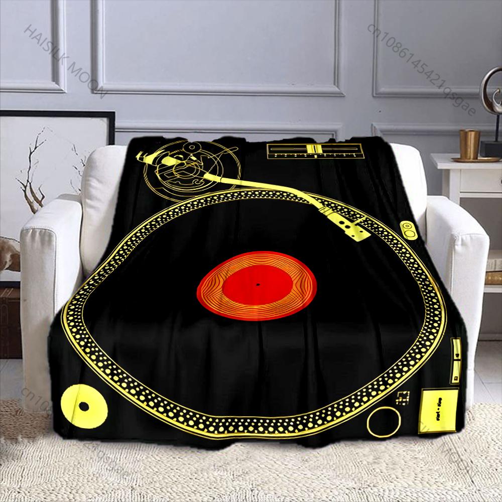 1PC Gold Turntable Red Vinyl Tonearm Controls Print Adult Children Warm Blankets Home Travel Car Soft Comfortable Luxury Gift
