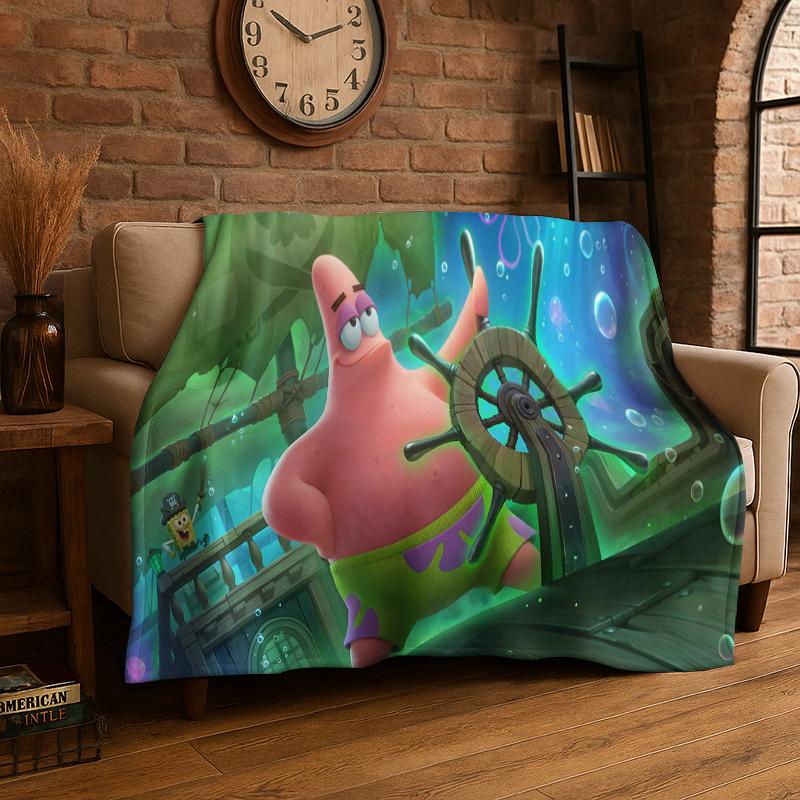 Cartoon S-SpongeBob Patrick Star Flannel Blanket Soft Warm Throw Blanket for Bedroom Living Room Bed Travel Camping Picnic Kid