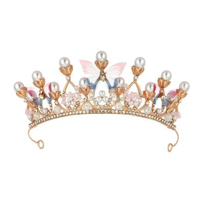 Catwalk Rhinestone Tiara Birthday Wedding Tiaras for Girls Princess Crown Butterfly Pearl Headband
