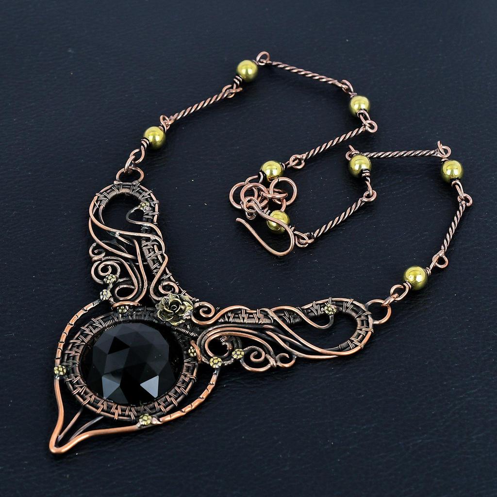 Peridot Handmade Gemstone Necklace, 999 Copper Wire Wrapped Necklace Antique Jewelry, For Engagement Gift