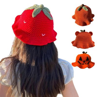 Crochet Pumpkin Bucket Hat Bucket Hat Crochet Pumpkin Fisherman Hat for Adult Teens Skin-Friendly Floppy Hat