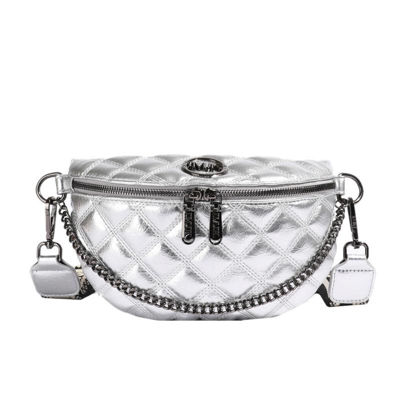 Rhombus breast bag women's new fashion chain fanny pack personality trend shoulder strap oblique span bag soft leather women's dumpling bag