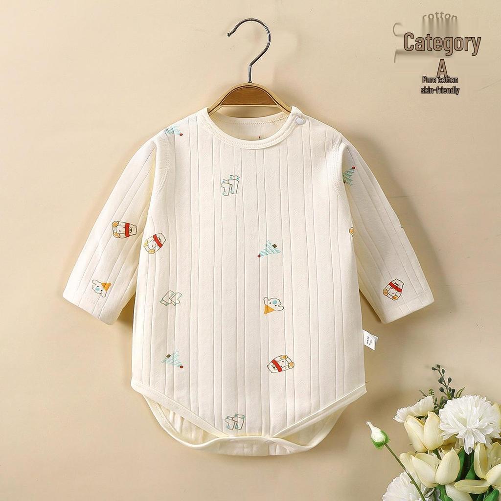 Spring & Autumn Baby Romper, Pure Cotton, Long Sleeve Wrap-over Onesie