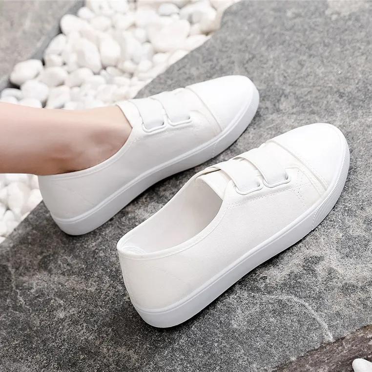 women classic height increased white canvas shoes lady casual spring street slip on shoes zapatos cool shoes a2193
