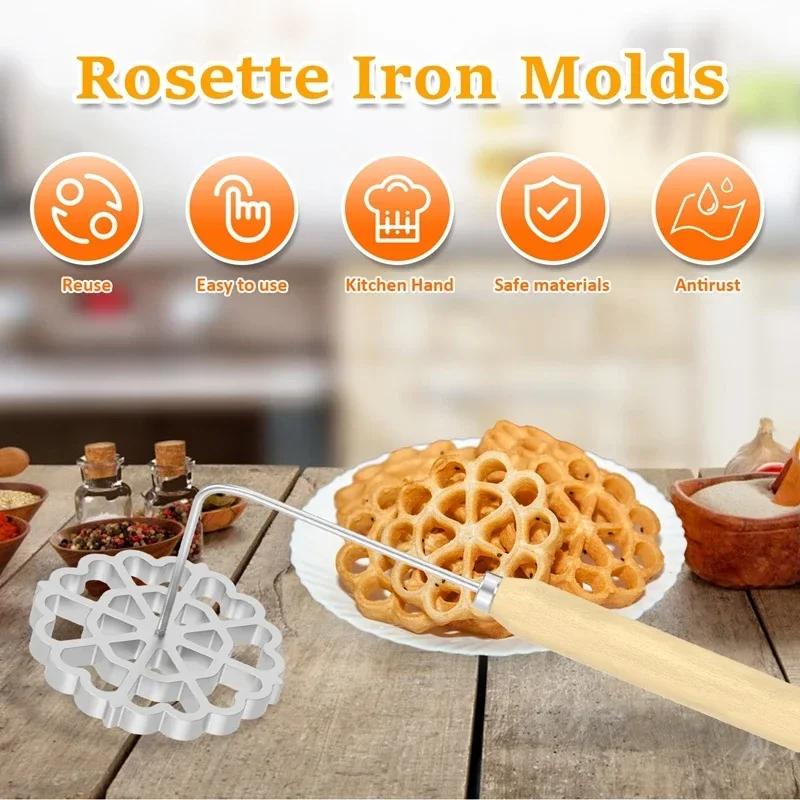Bunuelos Mold Aluminum Alloy Rosette Maker Mold with Handle Pastry Tools Waffle Cookie Molds Baking Kitchen Accessories