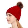 Women Knitted Cap Fashionable Solid Color Fuzzy Ball Warm Hat Cap