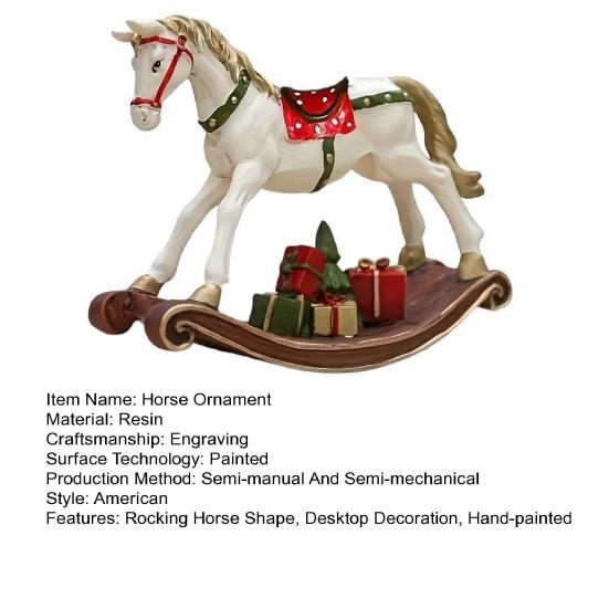 Hand-painted Rocking Horse Statue Vintage Wooden Horse Figurine Resin Pony Sculpture Home Office Desktop Decoration
