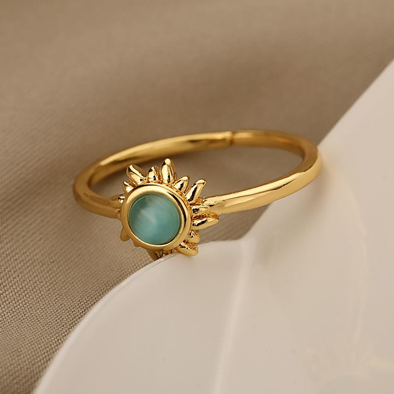 Stainless Steel Sun Opal Rings For Women Gold Color Couple Rings Aesthetic Engaement Wedding Ring Jewelry Party Gift Bague Femme