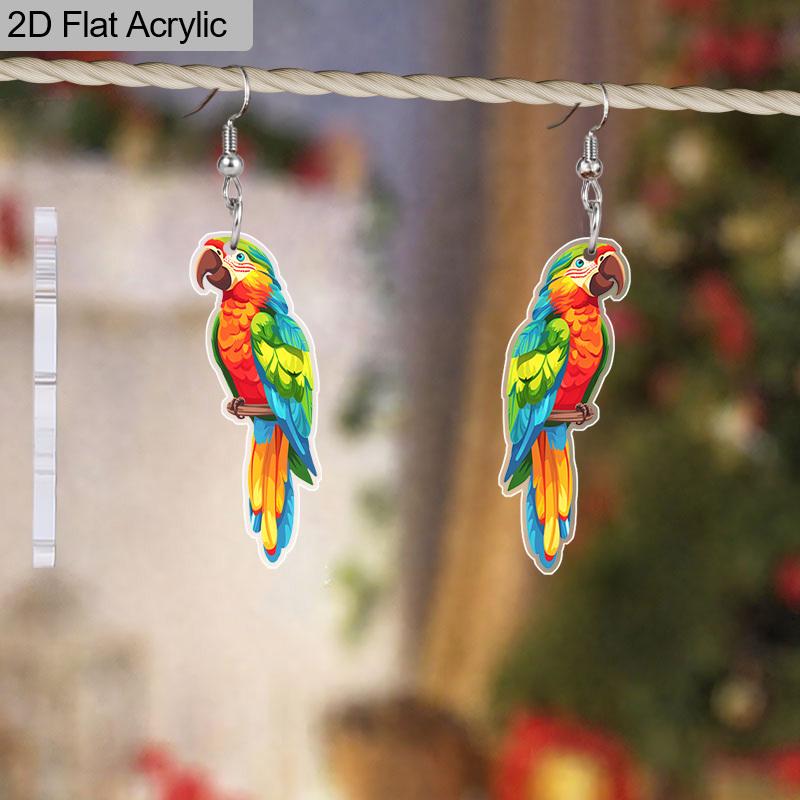 2D Flat Cute Acrylic Parrot Earrings Macaws Dangle Jewelry for Women Summer Spring Accessories Hawaiian Gifts