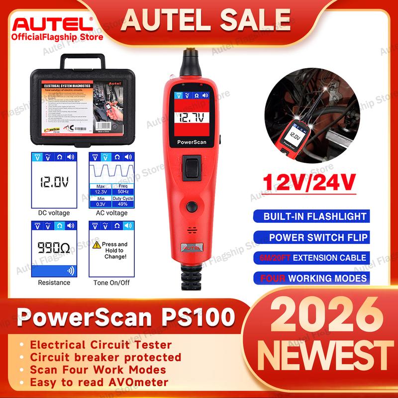 Newest Autel PowerScan PS100 Electrical System Diagnosis Tool Circuit AVOmeter Tester With Flashlight Four Work Modes