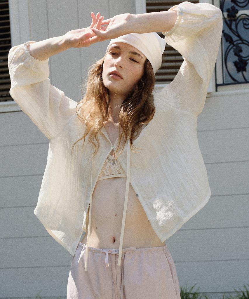 Beullaengkeu03 Wrinkled Linen Blouse (Cream)