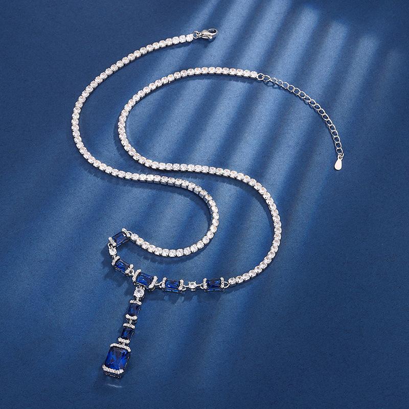 Jewelry Copper Plated Real Gold Simulation Red Corundum Blue Spinel Versatile Chain Premium Banquet Necklace Women'S 8 * 10