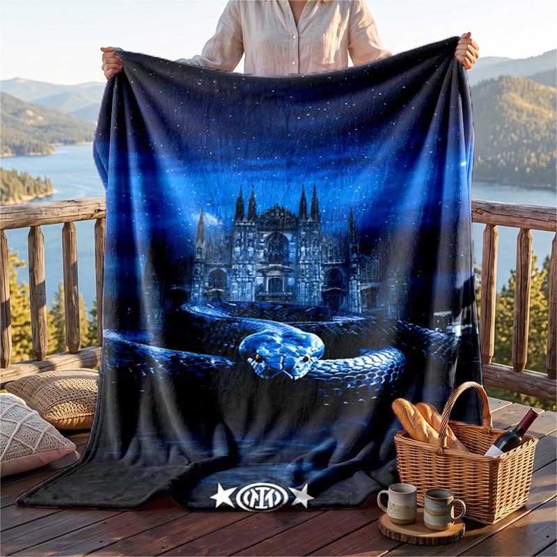 Warme Flanelldecke mit Inter Mailand Muster, Leichte, bequeme Überwurfdecke für Bett und Sofa
