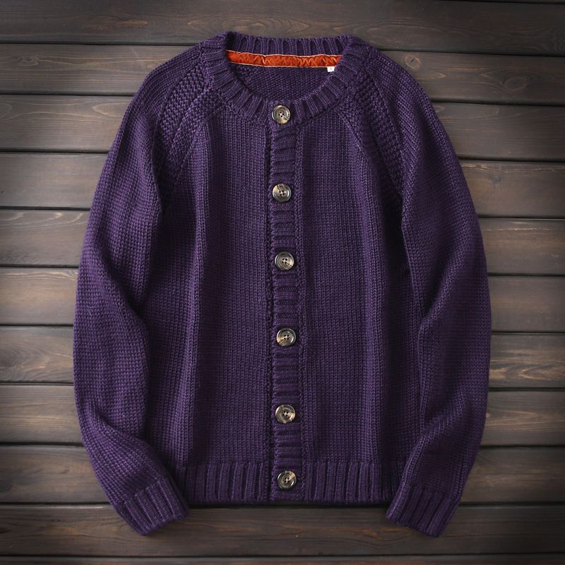 

Heavy and Rare! Wool Tencel! Italian Single High end Men s Thickened Cardigan Knit sweater Outerwear Winter Dark Purple S (50-65kg)