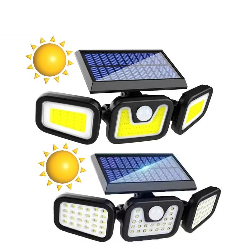 

Светодиодный солнечный светильник уличный с датчиком движения, датчик человеческого тела, регулируемая головка, водонепроницаемость IP65, солнечный настенный светильник с тремя головками для сада Random style,1pc