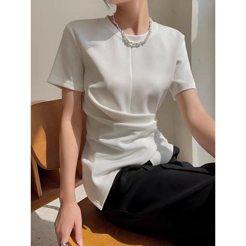 

Women s French White Cupro Waist-Cinched Irregular T-Shirt, Summer 2026 Design 2XL чорний