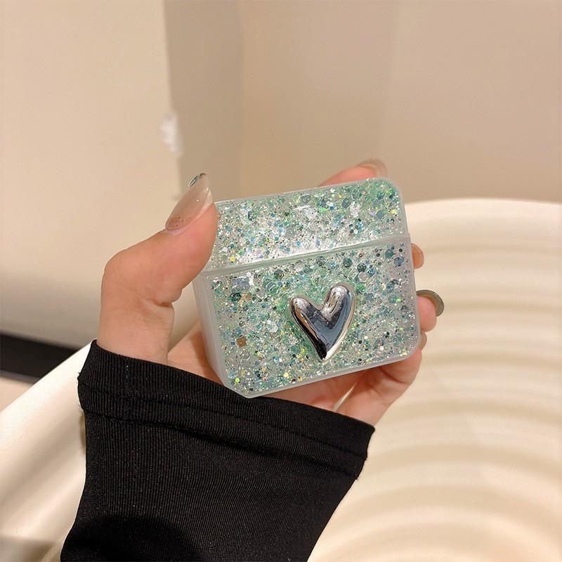 Square Bluetooth Earphone Case Suitable Apple Airpods 4 Generation Glitter Airpodspro Heart-shaped Protective
