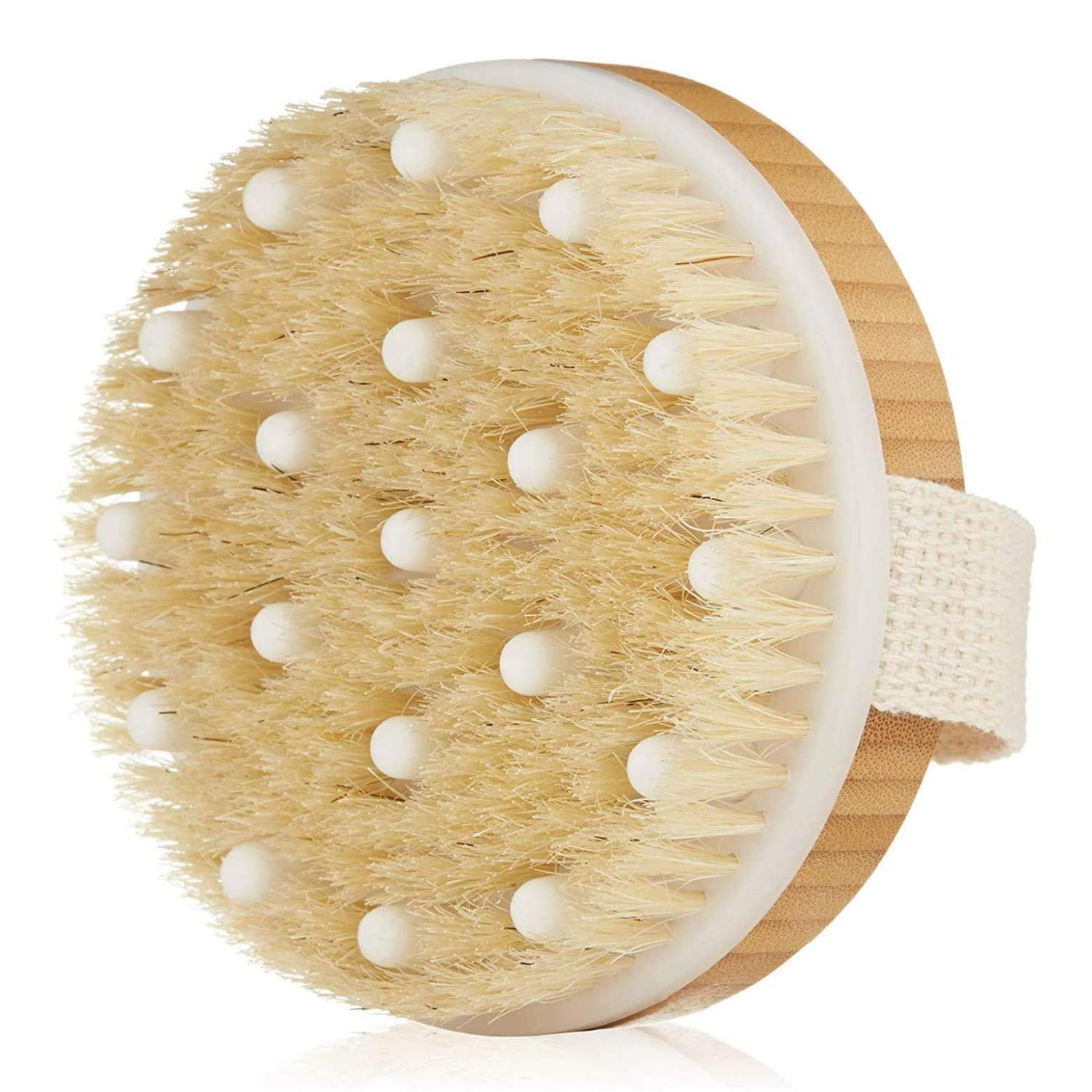 

1pc Wooden Bath Brush-Ultra-Soft Exfoliating Body Brush with Massage Nodes, Wet/Dry Use for All Light Beige Types,High-Quality