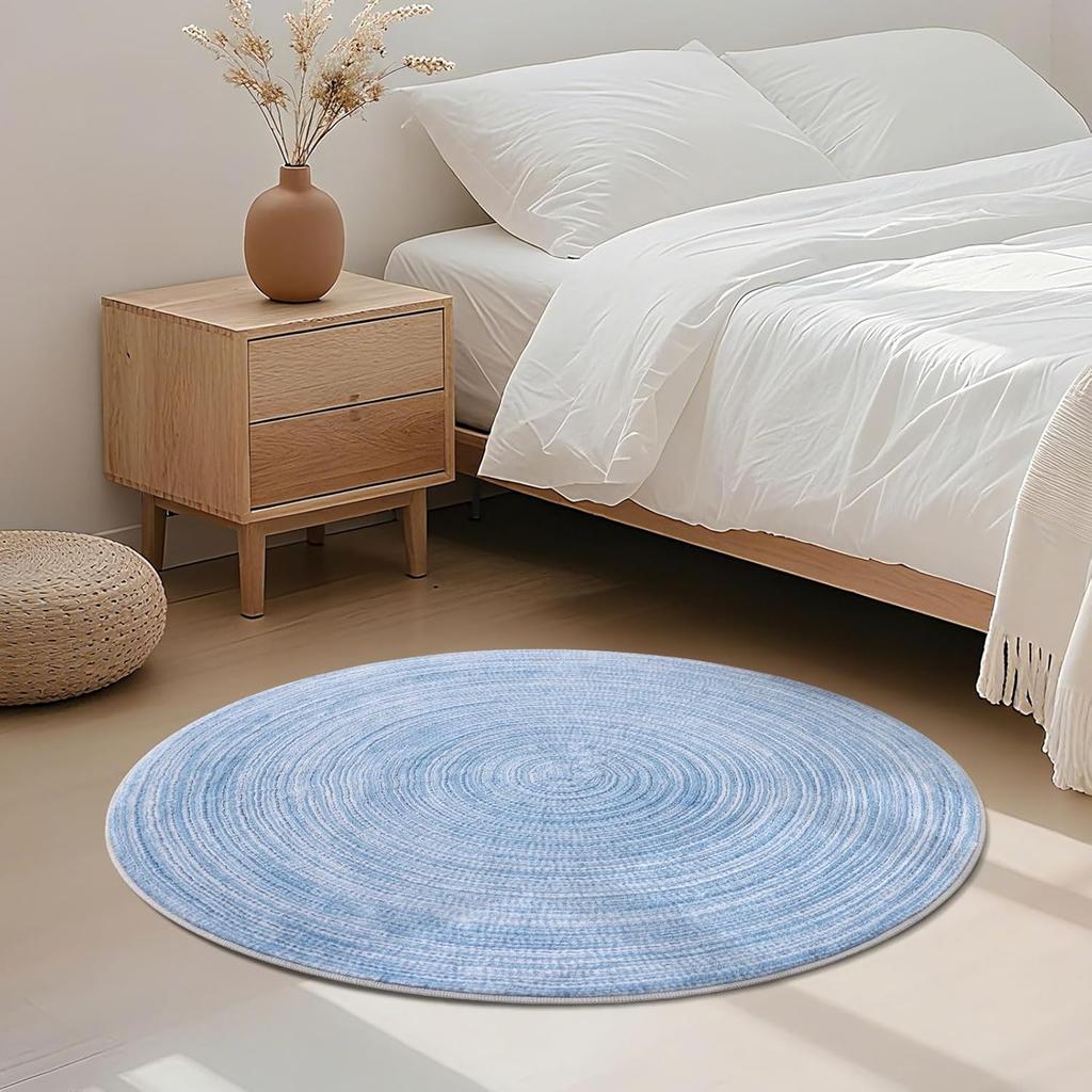 Tappeto Rotondo Blu Morbido – Tappeto d'Ingresso a Pelo Corto Antiscivolo per Cucina, Bagno e Cameretta