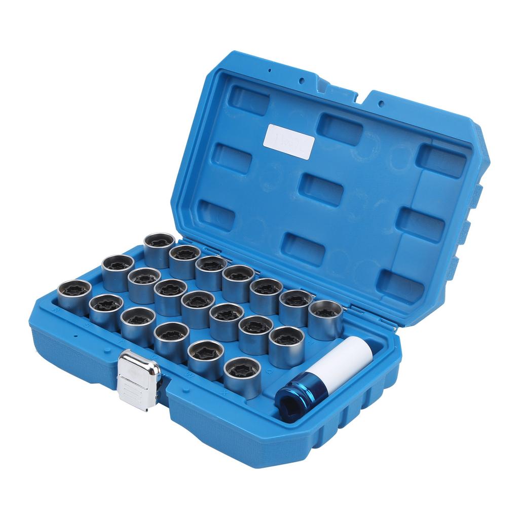 21pcs Anti Thief Wheel Lug Nut Key Stud Remover Tool with Toolbox 20 Locking Keys 17mm Socket