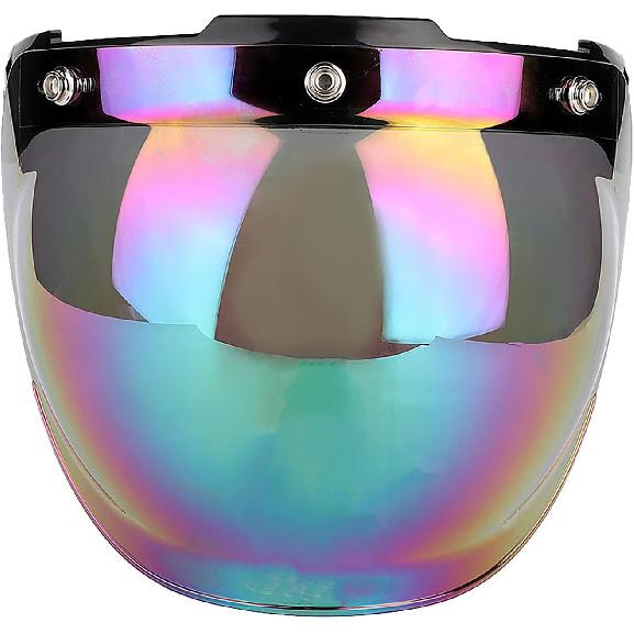 3 Snap Bubble Motorcycle Helmet Visor Face,3 Snap Visor Flip Open Face Bell Bubble Antifog 3/4 Up Adapter Lens Helmets,Motorcycle Retro 3 snap Sun
