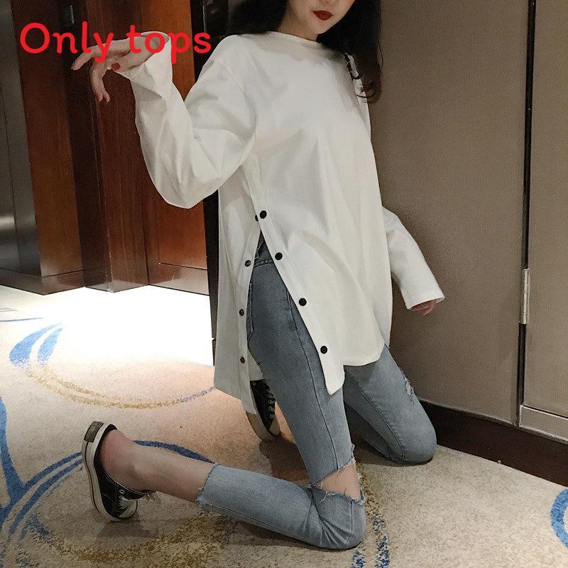 Korean Style Long Sleeve T Shirt With Pearl Embellishments For Autumn Casual Wear