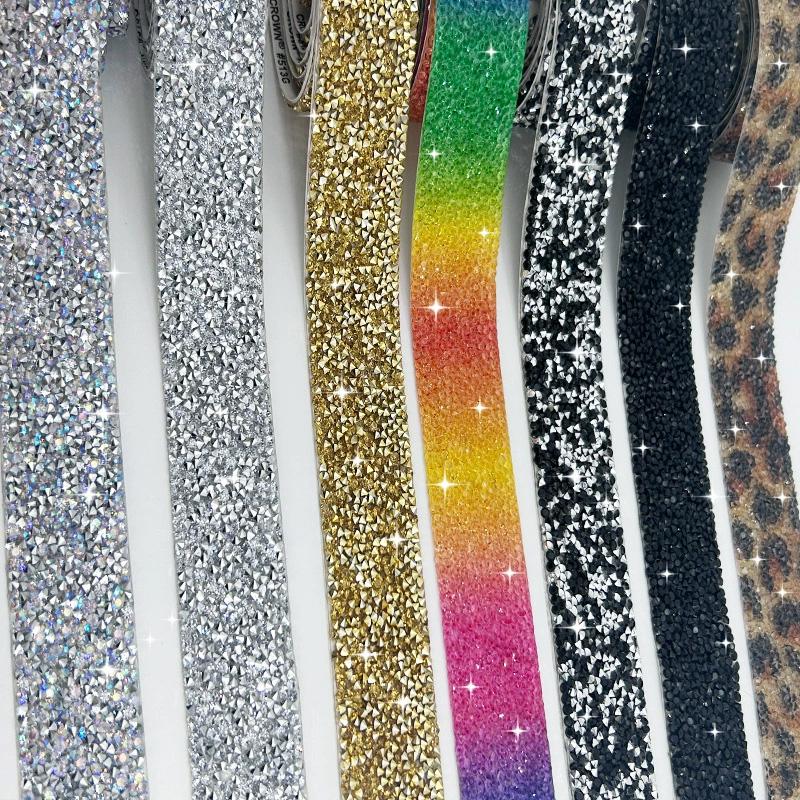 1 Yard Garment Accessories Multicolor Sewing Ribbon DIY Hot Fix Strass 1.5cm Rhinestones Appliques Tape Trim