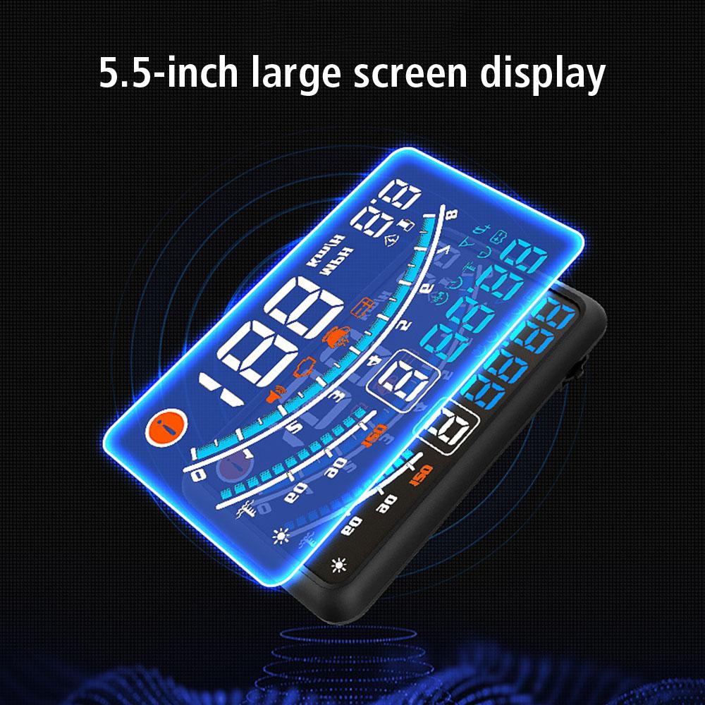 OBD2 HUD Speedometer Windshield Projector Car Head Up Display Digital Water Temp Tester New 4E Upgraded Alarm 5.5inch HD Screen